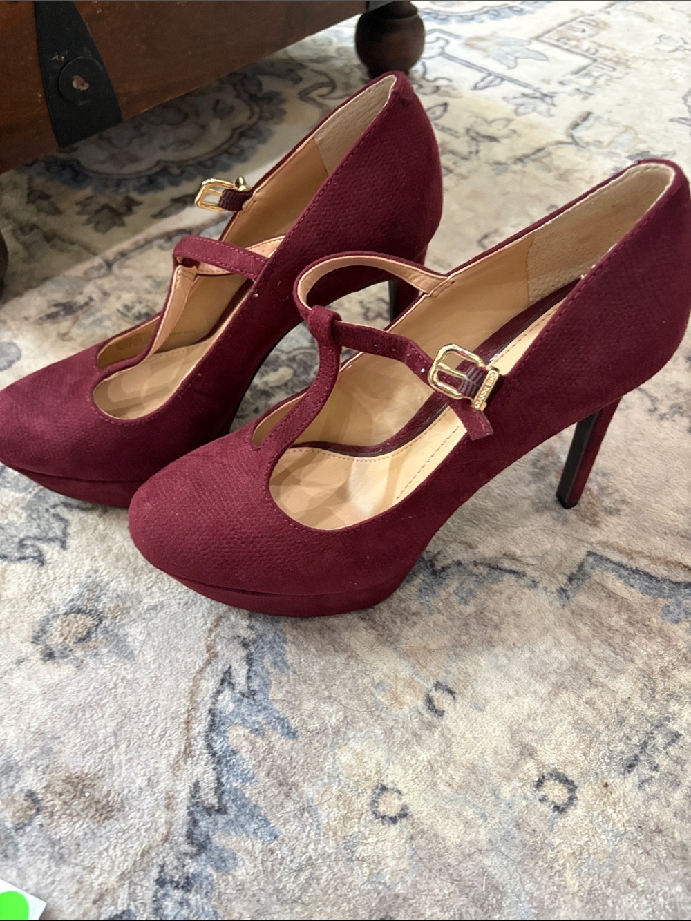 Gianni Bini Burgundy T-Strap Platform Pumps